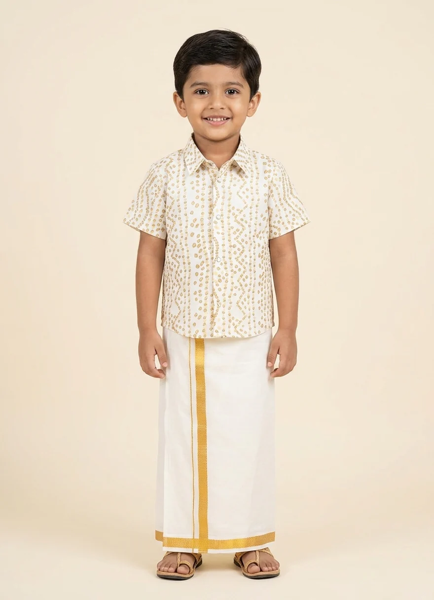 Halfwhite Bandhini Shirt & Vesti Set